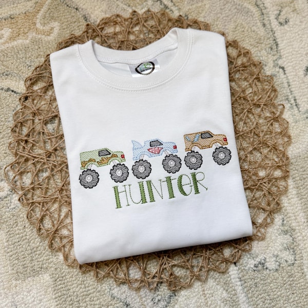 Boys Monster Truck Shirt, Embroidered Truck Shirt, Boys Embroidered Shirt, Boys Custom Shirt, Boys Customized Monster Truck Shirt,Embroidery