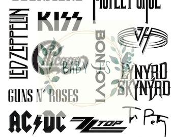 Rock Band Logos PNG Graphics | Vintage Music Art (Digital Download)