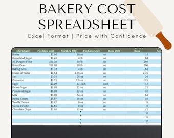 Calculadora de costos de panadería / Libro de precios para panaderías artesanales / Calculadora de costos de recetas / Rastreador de ganancias de panadería casera / Hoja de cálculo de Excel
