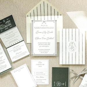 Invitación de boda personalizada, invitación de boda atemporal, paquete de boda clásico, ilustración personalizada, invitación de boda a medida, elegante