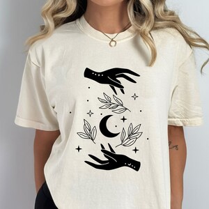 Celestial Comfort Colors Shirt, Moon Phase T-shirt, Boho Moon Outfit, Spiritual Moon Women Clothing Gifts, Boho Mystical Moon And Sun Tee
