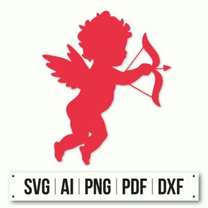 Cupid Silhouette With Bow And Arrow | Instant Download | Valentines Day Decor | Romantic Design SVG | Cupid Clipart