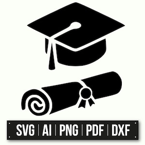 Abschlussmütze und Diplom Vektorgrafik | Sofortdownload | Abschluss SVG | Akademische Leistung Clipart | Schulabschluss Dekor