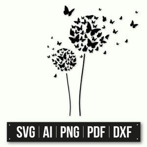 Löwenzahn Schmetterling SVG | Sofortdownload | Löwenzahn-Silhouette | Schmetterling Wand Kunst SVG | Cricut-Datei | Löwenzahn Aufkleber | Schmetterling