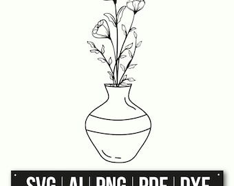 Flower Vase Svg | Instant Download | Floral Bouquet Svg | Botanical Svg | Flower Vase Clipart | Minimalist Design | Home Decor Art