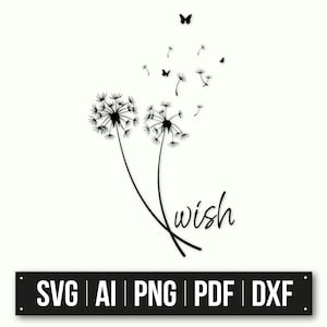 Löwenzahn Wunsch Kunst | Sofortdownload | Schmetterling-Vektorgrafik | Druckbare Wandkunst | Kalligraphie Wunsch Design | 3D Illustration