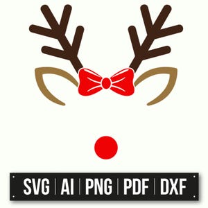 Minimalistisch kerstrendierontwerp | Direct downloaden | Rudolph SVG-bestand | Feestelijk snijbestand | Feestdecoratie | Rode Neus Kunst