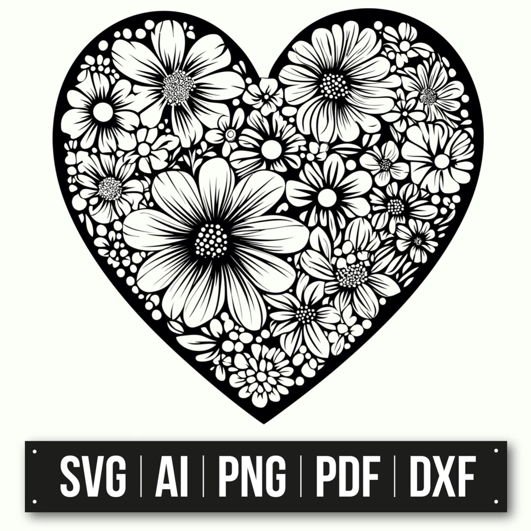 Heart Floral Design | Flower Heart Svg | Floral Cut File | Heart Shape ...