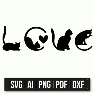 Love Cat Silhouette Art | Cat Lover Decor | Heart And Cat Design | Pet Lover Gift | Animal Silhouette SVG | Instant Download
