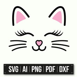 Leuk kattengezicht met hartvormige neus | Minimalistische kattenkunst | Cat Face-svg | Kawaii kattenontwerp | Cadeau kattenliefhebber | Direct downloaden