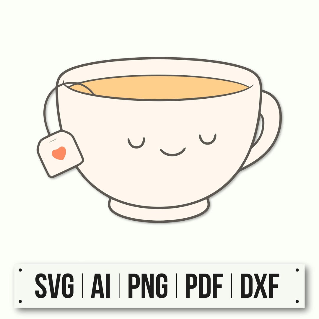 Cute Tea Cup Illustration | Kawaii Tea Mug Design | Instant Download ...