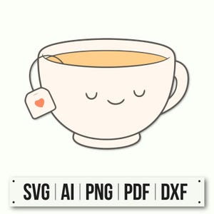 Illustration mignonne de tasse de thé | Design de tasse à thé kawaii | Téléchargement instantané | Graphique en forme de tasse souriante | Décoration de cuisine confortable | Cadeau pour amateur de thé