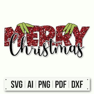 Sequin Hand Grinch Svg | Download instantâneo | Decoração de Natal | Glitter Grinch | Grinch Face Svg | Silhueta de Grinch Face | Natal moderno