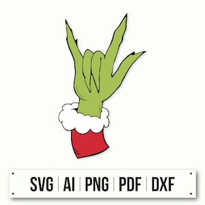 Signo de roca SVG de mano de Grinch / Divertido Grinch Navidad SVG / Silueta de mano de roca sobre Grinch / Cara de Grinch Svg / Cara de Grinch Svg / Grinchmas PNG