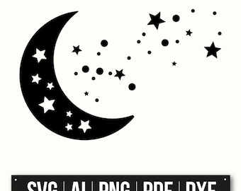 三日月と星の SVG バンドル、月のクリップアート、手描きの天体テーマ