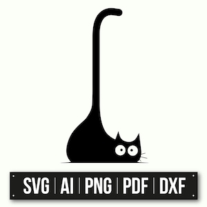 Silueta de gato minimalista / Arte de dibujos animados divertidos de gatos / Diseño de gato en blanco y negro / Ilustración de gato lindo / Regalo para amantes de los gatos