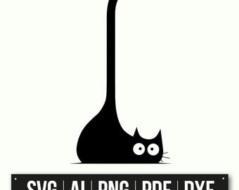Minimalist Cat Silhouette | Funny Cartoon Cat Art | Black And White Cat Design | Cute Cat Illustration | Cat Lover Gift