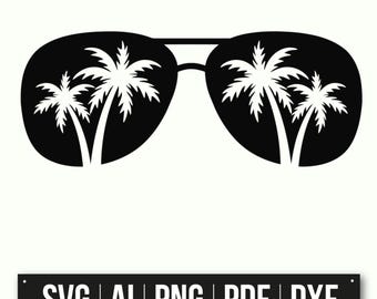 Palm Tree Sunglasses Design | Retro Vintage Sunset | Beach Theme Cut File | Summer Vacation Clipart | Instant Download