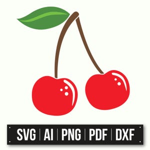 Clipart de cereza / Ilustración de frutas / Archivo de corte SVG / Arte imprimible / Gráfico vectorial / Decoración de cocina / Proyecto de bricolaje / Scrapbooking