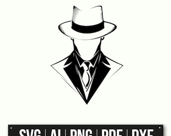 Faceless Man Silhouette | Vintage Style | Black And White Graphic | Man In Suit | Instant Download | Vector Art | Mysterious Design