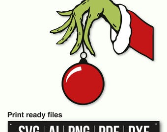 Grinch Hand SVG | Grinch Face Svg | Grinch Face and Hand with Ornament | Grinch Face Silhouette | Christmas Grinch Face