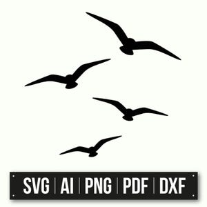 Silhueta de gaivota voadora Vetor | Download instantâneo | Gaivota SVG PNG PdF DXF | Arquivo de corte de pássaro para Cricut | Decoração de parede | Gráficos de artesanato