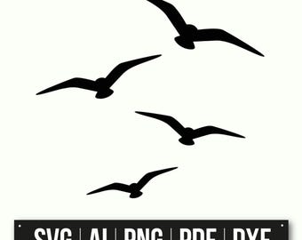 Flying Seagull Silhouette Vector | Instant Download | Seagull SVG PNG PdF DXF | Bird Cut File For Cricut | Wall Decor | Craft Graphics