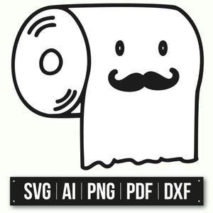 Lustige Toilettenpapierrolle mit Schnurrbart | Sofortdownload | Schwarzweißes Badezimmer Humor | SVG-Schnittdatei | Witzige Wohnkultur