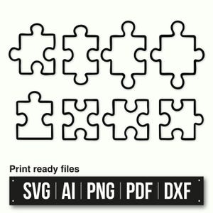 Puzzle Outline SVG Bundle | Simple Puzzle Piece Vector Cut File for Cricut & Laser | Includes Png Dxf Ai Pdf | Instant Download