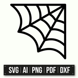 May include: Black and white line art illustration of a spider web in the corner of a square.