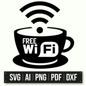 freies WLAN Zeichen | Coffee Shop Dekor | Wi-Fi Symbol Kunst | Cafe Beschilderung | Sofortdownload | Kaffeeliebhaber Geschenk | Blumen