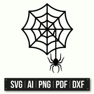Spider Web And Spider Design | Instant Download | Black And White Art | Halloween Decor | SVG PNG PdF DxF | DIY Craft Files
