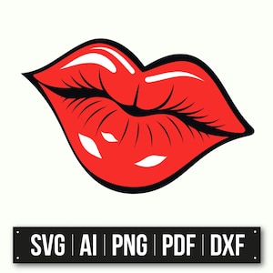 Pop Art Lippen | Rote Lippen Design | Illustrationen | SVG-Schnittdatei | Druckbare Kunst | Mode-Illustration | Wohnkultur | Sofortdownload