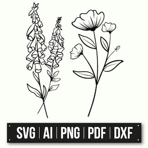 Floral Clipart | Botanical Illustration | Flower Line Art | Vector Flowers | Craft Supplies | DIY Projects | Home Decor Art