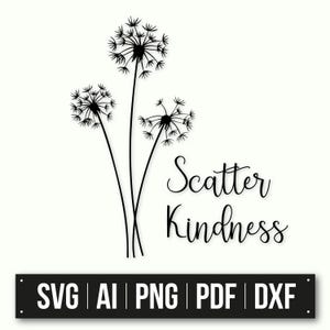 Dandelion Scatter Kindness SVG | Instant Download | Dandelion Quote Design | Inspirational Cut File | Cricut File | Dandelion Blowing SVG
