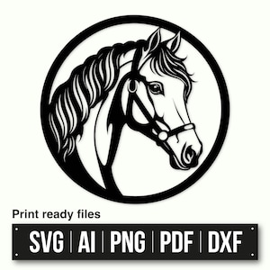 Horse Head SVG | Horse Wall Art Laser Cut | Equestrian Cricut Silhouette | Templates Laser Plasma Metal Wood Paper Cutting Vector Printable