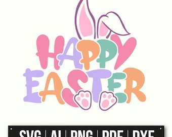 Frohe Ostern Design | Hasenohren geschnitten Datei | Pastell Osterdeko | Ostern Schnittdateien | Frühlings-Feiertags-Grafiken | Sofort Download