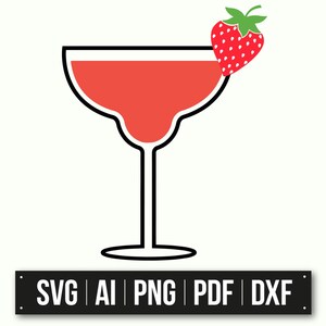 Verre à cocktail Margarita fraise Clipart | Téléchargement instantané | Art de boisson minimaliste |  Décoration de fête d'été