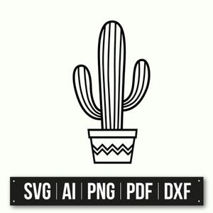 Minimalistische cactuskunst | Zwart-witillustratie | Vectorontwerp | Cactus-clipart | SVG-bestand knippen | Modern plantendecor