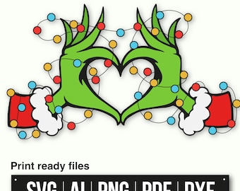 Grinch Hand with Lights SVG| Grinchmas SVG | Grinch Cut File |  Instant Download | Christmas Heart Clipart |  Cricut Christmas Ornament