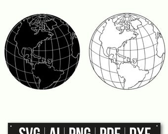 Globe Clipart | World Map Vector | Earth Silhouette | Geography Decor | Globe SVG Bundle | Instant Download | Craft Files
