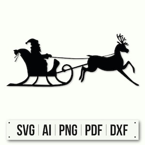 Santa&#39;s Sleigh and Reindeer Silhouette | Christmas SVG Cut File | Instant Download for Cricut | Printable Sleigh Template for Holiday Decor