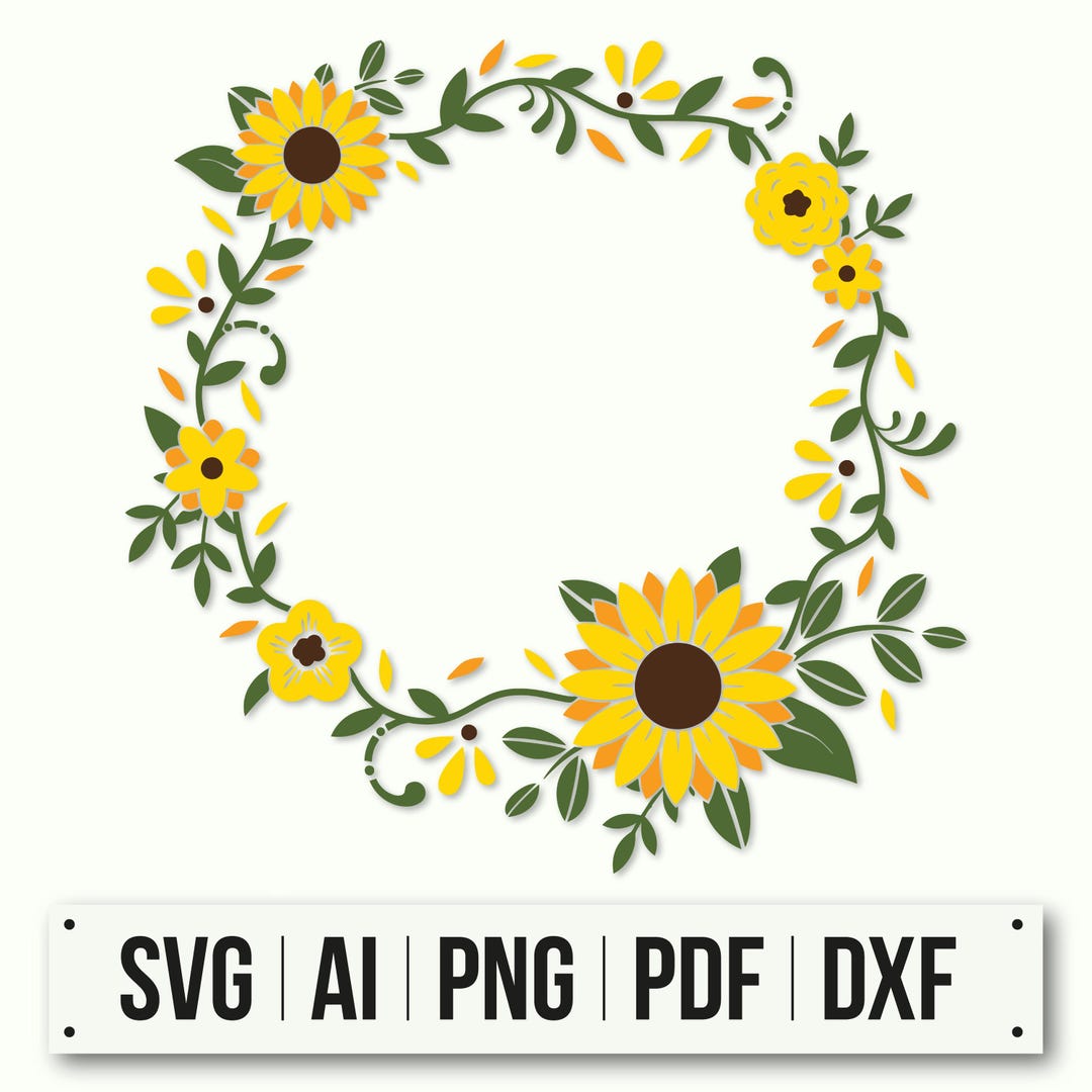 Sunflower Wreath SVG | Floral Wreath Cut File | Instant Download ...