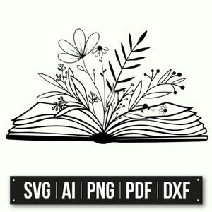 Design di libri botanici / Arte floreale lineare / Illustrazione minimalista / Libro con fiori / Download immediato / File di arte vettoriale