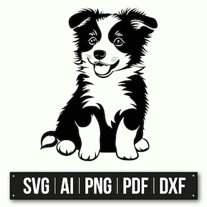 Cute Puppy Vector Art | Instant Download | Dog Silhouette SVG | Pet Illustration | Border Collie Clipart | DIY Craft Files | Dog Mom Gift