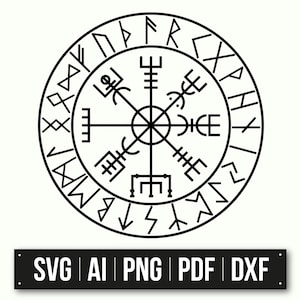 Wikinger Kompass Vegvisir Mit Runen | Sofortdownload | Nordisches Symbol Aufkleber | CNC-Schnittdatei | Laser Cut Design | Mystisches Dekor
