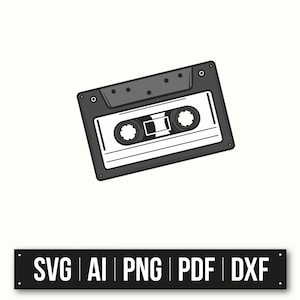 Retro Cassette Tape Graphic Illustration | Instant Download | Vintage Audio SVG | 80s Style | Music Lover Gift | Home Decor