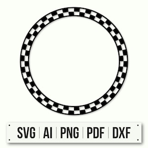 Checkerboard Circle Frame SVG | Instant Download | Black and White Monogram Frame Cut File for Cricut and Silhouette