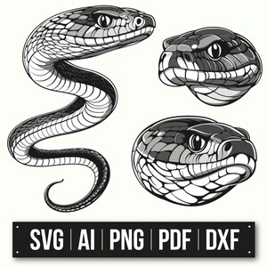 Snake Illustration Bundle | Instant Download | Black And White Vector Art | Snake Clipart | SVG Cut Files | Reptile Design Elements