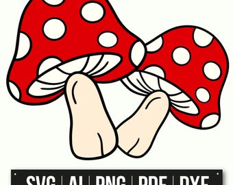 Imágenes prediseñadas de hongo rojo de dibujos animados / Ilustración de hongo venenoso / SVG AI PNG PdF DxF / Diseño de hongo lindo / Suministros para manualidades / Descarga instantánea